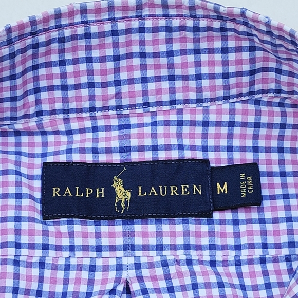 Ralph Lauren Blue Label Plaid Classic Shirt Long Sleeve Blue Pink Men's Medium - Picture 9 of 13